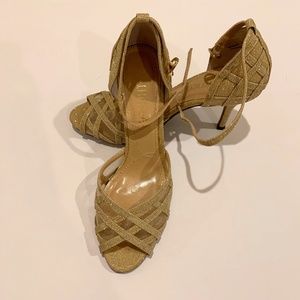 J. Renee Gold Sparkle Ankle Strap Heels, Size 7